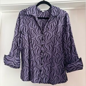 Dressbarn Purple Swirl Blouse with 3/4 sleeves